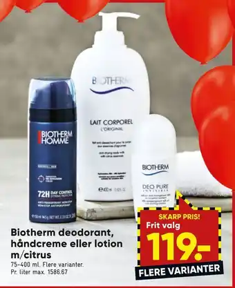 Bilka Biotherm deodorant, håndcreme eller lotion m/citrus tilbud