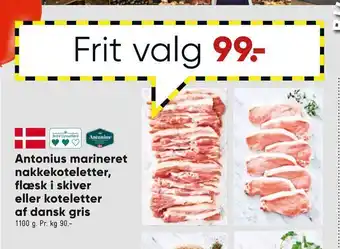 Bilka Antonius marineret nakkekoteletter, flæsk i skiver eller koteletter af dansk gris tilbud