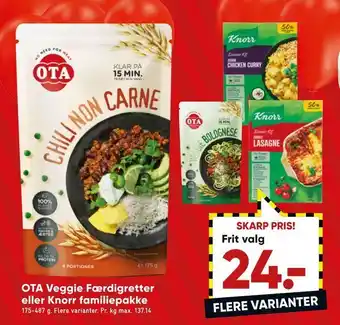 Bilka Ota veggie færdigretter eller knorr familiepakke tilbud