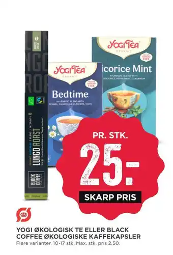 MENY Yogi økologisk te eller black coffee økologiske kaffekapsler tilbud