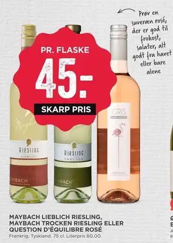 MENY Maybach lieblich riesling, maybach trocken riesling eller question d'équilibre rosé tilbud