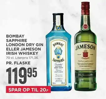 MENY Bombay sapphire london dry gin eller jameson irish whiskey tilbud
