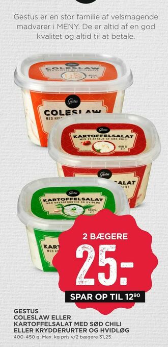 Gestus coleslaw eller kartoffelsalat med sød chili eller krydderurter og hvidløg