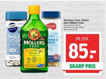 SPAR Gerimax, livol, futura eller möller's tran tilbud
