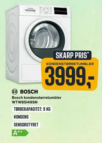 Bosch kondens tørretumbler WTW85I49SN