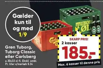 Bilka Grøn tuborg, tuborg classic el. carlsberg 2 ks tilbud