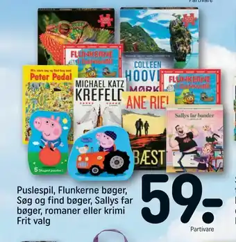 Puslespil, Flunkerne bøger, Søg og find bøger, Sallys far bøger, romaner eller krimi