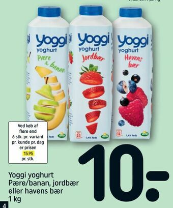 REMA 1000 Yoggi yoghurt Pære/banan, jordbær eller havens bær tilbud