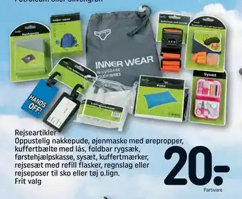 Rejseartikler Oppustelig nakkepude, øjenmaske med ørepropper, kuffertbælte med lås, foldbar rygsæk, førstehjælpskasse, sysæt,