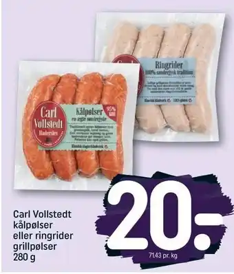 REMA 1000 Carl vollstedt kålpølser el. ringrider grillpølser tilbud
