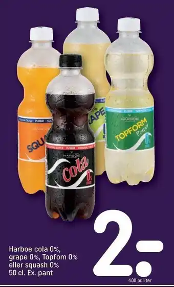 REMA 1000 Harboe cola 0 %, grape 0 %, topform 0 % el. squash 0 % tilbud