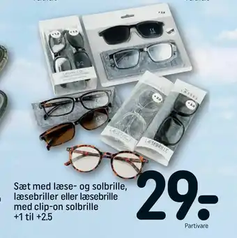 Sæt med læse- og solbrille, læsebriller eller læsebrille med clip-on solbrille +1 til +2,5