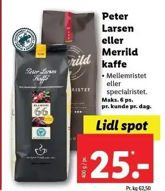 Lidl Peter larsen eller merrild kaffe tilbud
