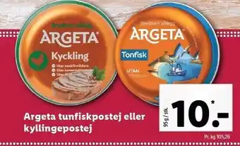 Lidl Argeta tunfiskpostej el. kyllingepostej tilbud