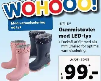 Lidl Gummistøvler m. led lys tilbud