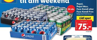 Lidl Pepsi, pepsi max, faxe kondi el. faxe kondi free tilbud