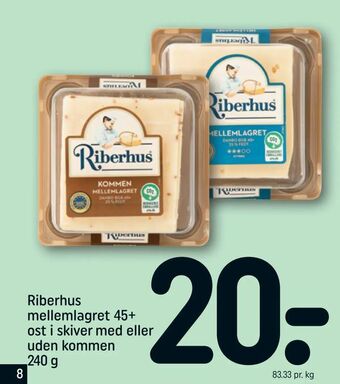 REMA 1000 Riberhus mellemlagret 45+ ost i skiver med eller uden kommen tilbud