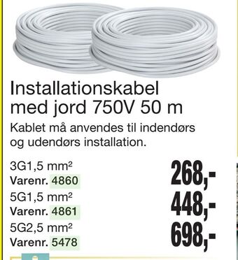 Harald Nyborg Installationskabel med jord 750v 50 m tilbud