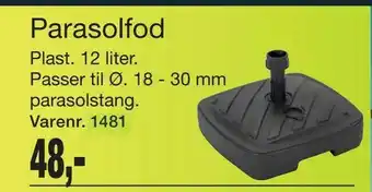 Plast. 12 liter. Passer til Ø. 18 - 30 mm parasolstang