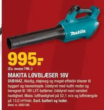 Stark Makita løvblæser 18v tilbud