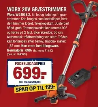 Stark Worx 20v græstrimmer tilbud