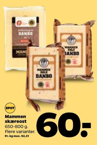 Netto Mammen skæreost danbo mellemlagret kommen tilbud