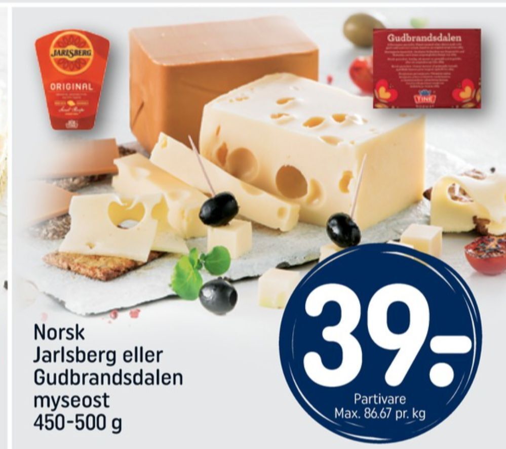 Jarlsberg skæreost tilbud hos Rema 1000