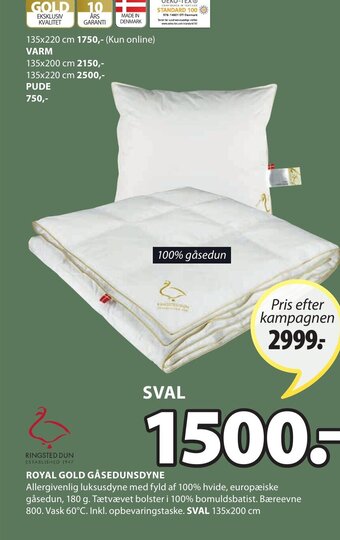 JYSK Royal Gold Gåsedunsdyne tilbud