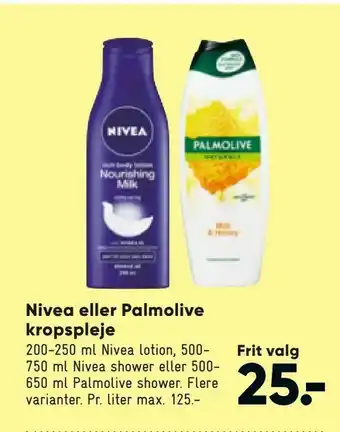 Bilka Nivea eller Palmolive kropspleje tilbud