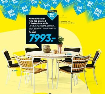 Bilka Kerteminde sæt hvid 150 cm med 6 Kerteminde stole tilbud