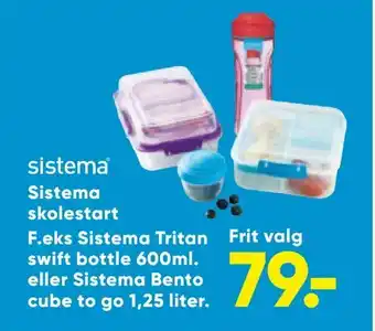 Bilka Sistema skolestart Sistema Tritan swift bottle 600ml. eller Sistema Bento cube to go 1,25 liter tilbud