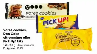 Bilka Vores cookies, Dan Cake citronmåne eller Pick Up! kiks tilbud