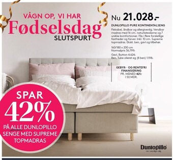 SengeSpecialisten Dunlopillo pure kontinentalseng tilbud