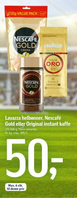 Føtex Lavazza helbønner, Nescafé Gold eller Original instant kaffe tilbud