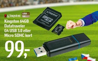 Kingston 64GB Datatraveler G4 USB 3,0 eller Micro SDHC kort