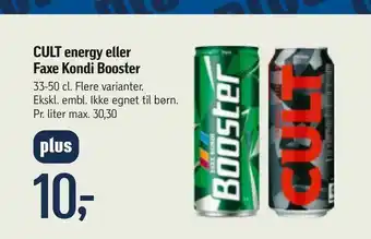 Føtex CULT energy eller Faxe Kondi Booster tilbud