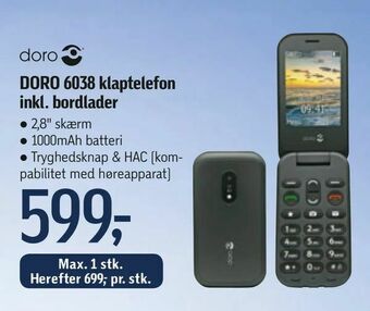 Føtex DORO 6038 klaptelefon inkl. bordlader tilbud