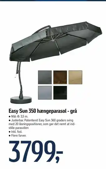 Føtex Easy Sun 350 hængeparasol - grå tilbud