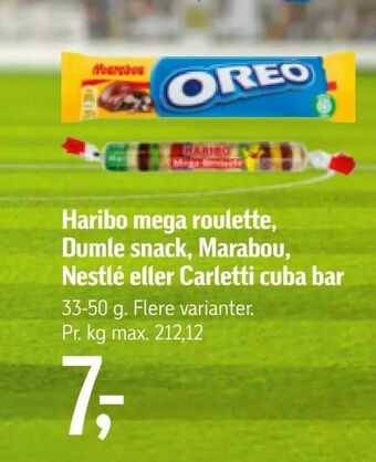 Haribo mega roulette, Dumle snack, Marabou, Nestlé eller Carletti cuba bar