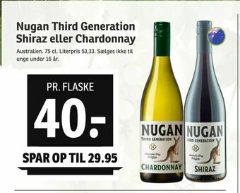 SPAR Nugan Third Generation Shiraz eller Chardonnay tilbud