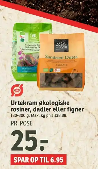 SPAR Urtekram økologiske rosiner, dadler eller figner tilbud