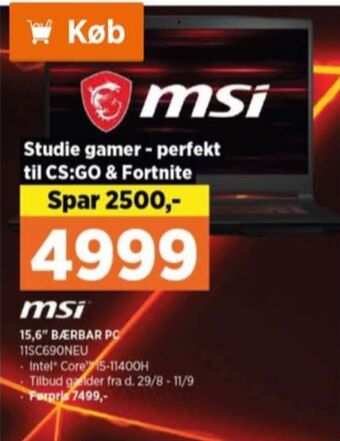 Power Msi bærbar pc tilbud