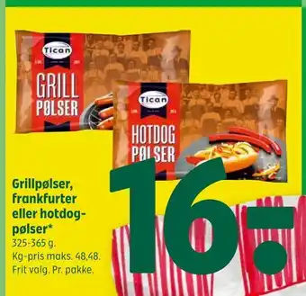 Coop 365 Grillpølser, frankfurter eller hotdog- pølser tilbud