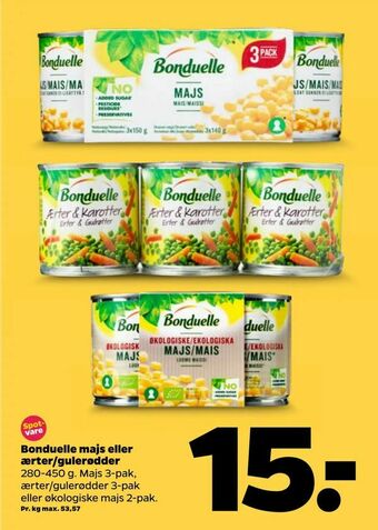 Netto Bonduelle majs eller ærter/gulerødder tilbud