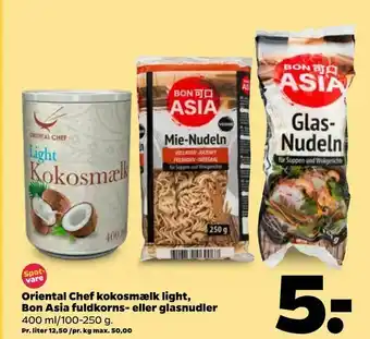 Netto Oriental Chef kokosmælk light, Bon Asia fuldkorns- eller glasnudler tilbud