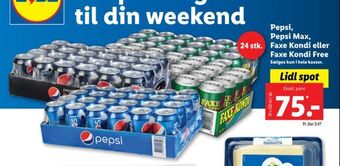Lidl Pepsi, pepsi max, faxe kondi eller faxe kondi free tilbud