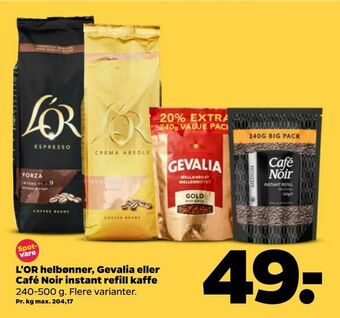 Netto L'OR helbønner, Gevalia eller Café Noir instant refill kaffe tilbud