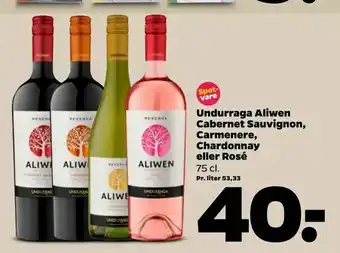 Netto Undurraga Aliwen Cabernet Sauvignon, Carmenere, Chardonnay eller Rosé tilbud