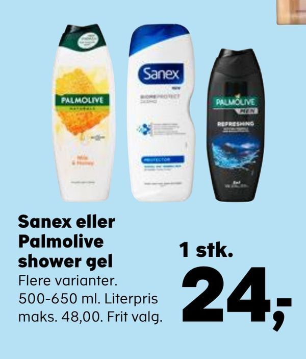 Sanex eller palmolive shower gel tilbud hos Kvickly