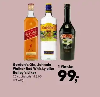 Kvickly Gordon's gin, johnnie walker red whisky eller bailey's likør tilbud